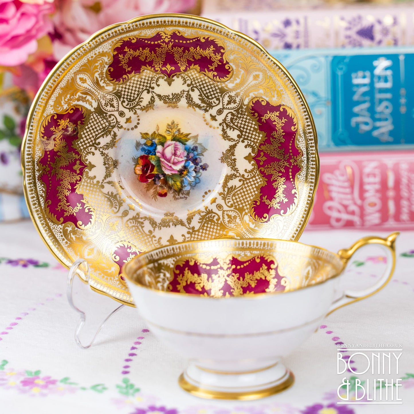 Aynsley JA Bailey Cabbage Rose Teacup and Saucer