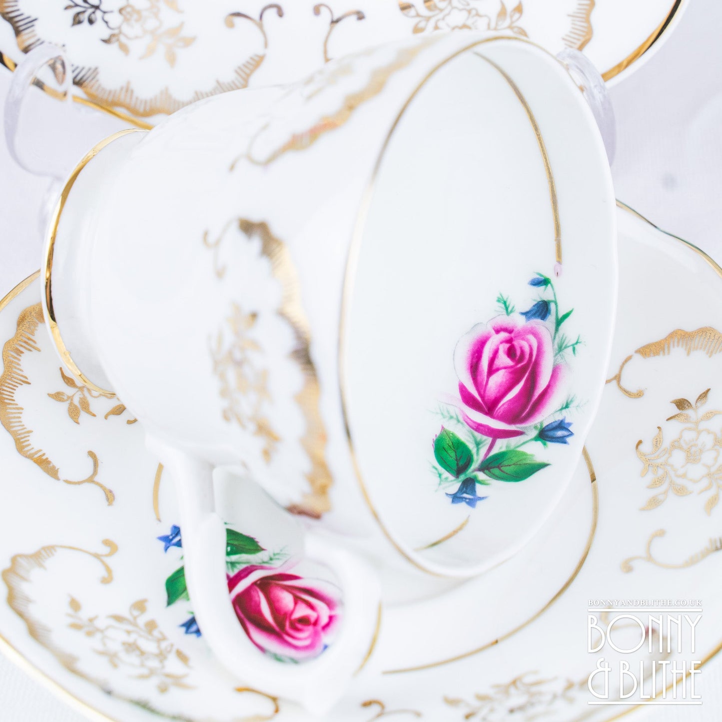 English Bone China Pink Rose Teacup Set