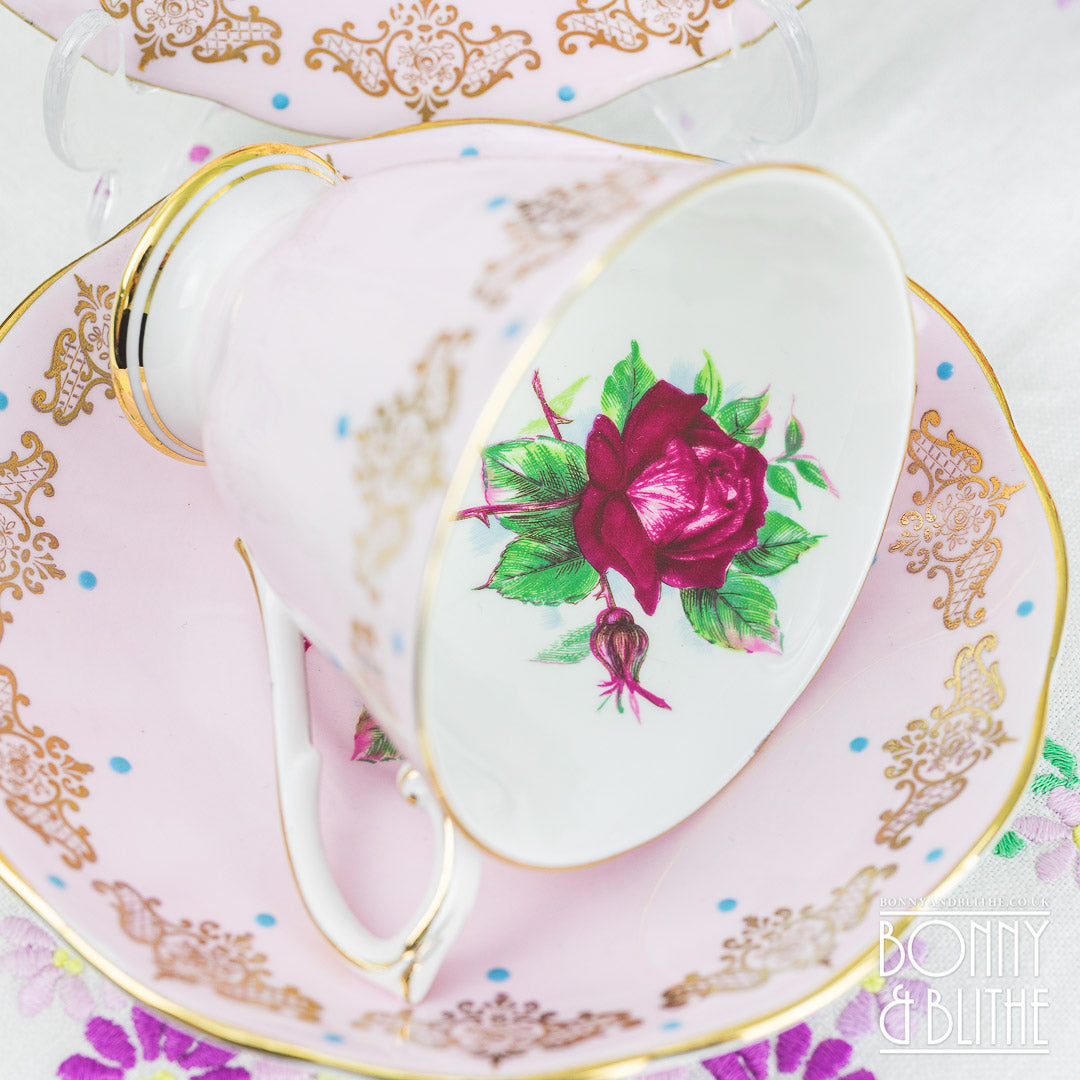 Rosyln Red Rose Pink Teacup Set
